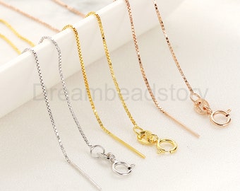 1-10 Pcs Gold/ Rose Gold Plated/ 925 Sterling Silver Necklace Chain/ Box Chain with Pin/ Finished Thin Chain for Necklace Making(40cm/ 45cm)