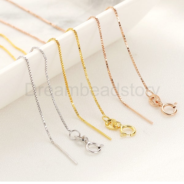 1-10 Pcs Gold/ Rose Gold Plated/ 925 Sterling Silver Necklace Chain/ Box Chain with Pin/ Finished Thin Chain for Necklace Making(40cm/ 45cm)