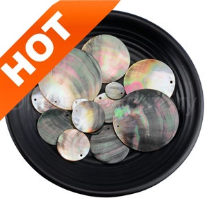 20-100 Pcs Extra Large Natural Black MOP Disc Circle Pendant Beads for Necklace Earrings Making 10-80mm with 1 Hole ( Not Flat Some Curved )