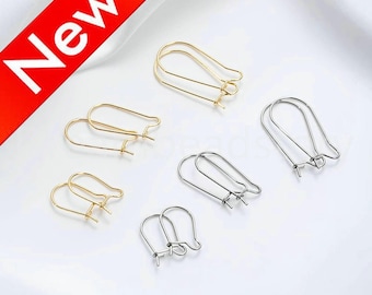 Kidney Earring Hooks, Long Earring Base, Kidney Ear Wires for Jewelry Making, 14K Real Gold Plated Over Steel Earring Findings (3 Sizes)