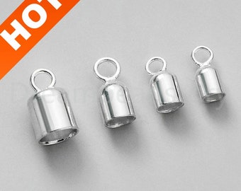 2-100 Pc 925 Sterling Silver Crimp End Caps Tassel Leather Cord Glue in End Crimp Cap Beads For Jewelry Making Supply (Inner size 2/ 3/ 4mm)