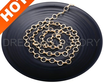 0.5-50 Yards Gold Round Loop Chain, 14K Real Gold Plated Circle Ring Link Connector Chains
