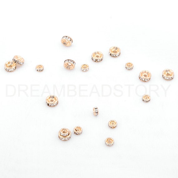 20 Golden Rhinestone Square Rondelle Spacer Beads - 8mm, Brass Base, For Jewelry Making