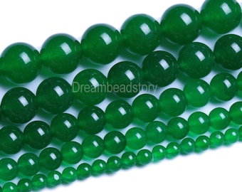 Green Chalcedony Beads, Natural Chalcedony Beads Green, Round Green Chalcedony Strand, 4 6 8 10 12 14mm Dark Green Beads for Jewelry