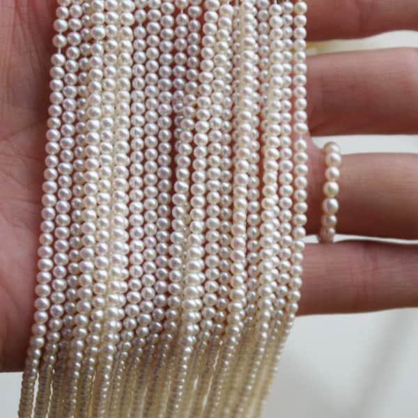 Fast runde Rocailles Perlen, kleine Perlen, 2-3mm weiße Mikro-Rocailles Perlen, natürliche Süßwasserperlen Zubehör