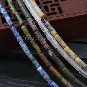 Thin Cylinder Connector Beads, Natural Blue Spot/ Unakite/ Multi Stone/ Rose Quartz/ Crazy Agate 4*13mm Tube Beads Bulk Supplies