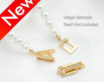 Parelsluiting voor het maken van sieraden, 14 kt echt verguld over messing en strass rechthoeksluiting accessoire (19*7 mm)