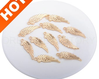 4-200 Pcs 14K Gold Plated Over Brass Angel Wing Charms for Bracelet Necklace Earring Making Delicate Feather Charming Component