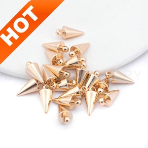 4-500 Pcs 14K Gold Plated Over Brass Punk Rivet Spike Cone Pendant Charms for Jewelry Making Supply (2 Sizes)
