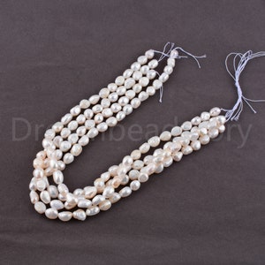 Handmade Real Baroque Pearl Necklace | Natural White Pearls 7-10mm | 18-50 Inch Lengths - View #3