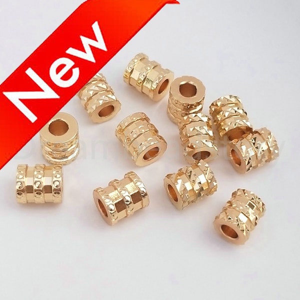 2-200 Stück 14K vergoldete Runde Röhren Spacer Perlen Verbinder für Schmuckherstellung 6mm Zylinder Textur Mini Charm Finding