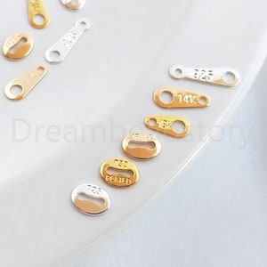 2-100 Pcs Necklace Bracelet Tags Lots Wholesale 14K/ 18K/ Silver Plated Chain End Stamp Tags Small Charm Connectors