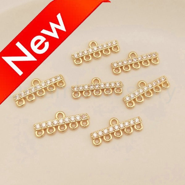 2-100 pcs Multi Strand Rectangle Connector Charms 14K Gold Plated 5 Loops Multiple Row Tribal Chandelier Earring Charms Finding