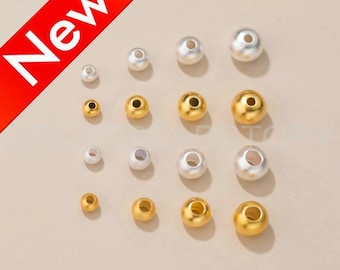 Jewelry Making Beads Supplies - Gold Plated 925 Sterling Silver Small Spacer Beads with Small/Large Hole (3/4/5/6mm) - More Like Matte Beads