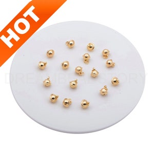 10-500 Pcs Bell Charm Pendant Lots Supply 14K Real Gold Plated Lucky Jingle Bells Charm Finding for Jewelry Making (8mm No Sound)