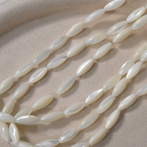 Shell Jewelry Making Beads Lots Supplies, Natural White MOP Shell Oval Rice Spacer Beads for Necklace Bracelet Earring (6*15mm)