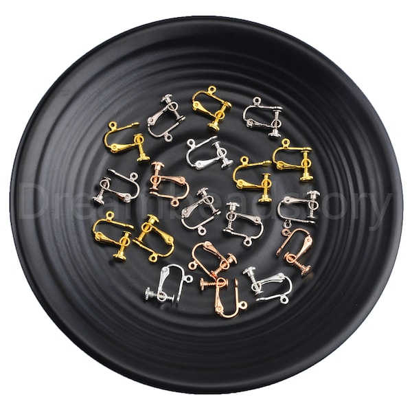 10-100 Pcs Clip on Earring White Gold/ KC Gold/ Silver Electroplated Brass Lever Back Earring Screw Earwire Non Pierced Earrings(Adjustable)