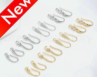 Gold Ear Wires for Earring Making, Blank Earring Wire Components, 14K Real Gold Plated Brass Ear Hook Wire Finding Lots Supplies (4 Style)