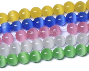 Cat Eye Beads, Round Full Strand 6mm 8mm 10mm Imitation White Blue Green Pink Yellow Cat&#39;s Eye Spacer Beads Supplies
