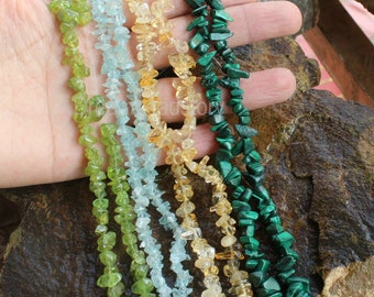 High Quality Natural Malachite, Citrine, Aquamarine, Olive Jade Irregular Stone Chips Beads (4-8mm)