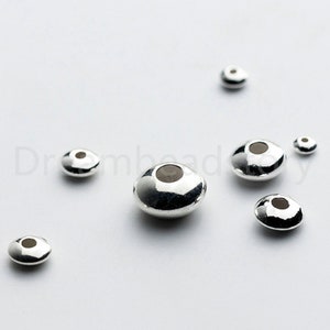 10-200 Pcs 925 Sterling Silver Rondell Beads Smooth Plain UFO Spacer Saucer Beads for Necklace Bracelet Making (3 4 5 6 8mm)