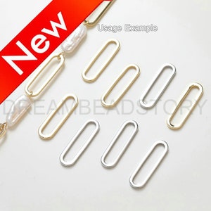 Oblong Connectors for Jewelry Making - 14K Real Gold/ White Gold Plated Brass Oval Finding - DIY Earring Bracelet Charms Accessory