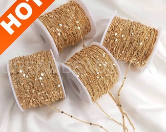 Corrente de ouro de 1 a 50 metros com pingentes para confecção de joias. Corrente tipo cabo banhada a ouro 14K com pingentes de estrela/coração/disco/flor.