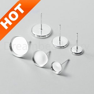 4-200 Pcs 925 Sterling Silver Blank Bezel Cup Setting for Stud Earring Making Supply Round Cabochon Earring Base Finding(for 6 8 10mm Beads)