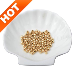 100-1000 Pcs Gold Beads for Jewelry Making 14K Gold Plated Smooth Plain Round Spacer Ball Beads Lots Wholesale Supplies (2 3 4 5 6 8mm)