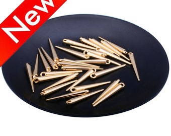 4-200 Pcs Punk Rivet Spike Charms 14K Gold Plated Over Brass Long Rock Accessory Finding for DIY Jewelry Making