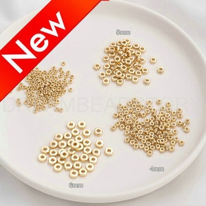 Small Rondelle Beads for Jewelry Making, 14K Real Gold Plated Over Brass Faceted Spacer Connector Finding (Mini 3/4/5/6mm)