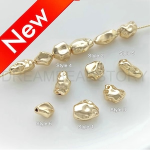 4-200 Pcs DIY Gold Jewelry Making Beads Lots Supply 14K Gold Plated Baroque Beads for Necklace Bracelet Earring Making (6 Sizes)