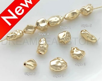 Lot de 4 à 200 perles de fabrication de bijoux en or à faire soi-même - Perles baroques plaquées or 14 carats pour la fabrication de colliers, bracelets et boucles d'oreilles (6 tailles)