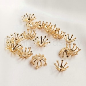 4-200 piezas de engastes de garras chapados en oro de 14 quilates con bisel, tapa de flor, tapa de cuenta con punta (8/10/12 puntas)