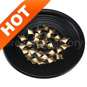 20-1000 Pcs Raw Brass Curved Square Charm Irrgular Rhombus Geometric Pendant Link Connector Findings for Jewelry Making ( with 2 Loops )
