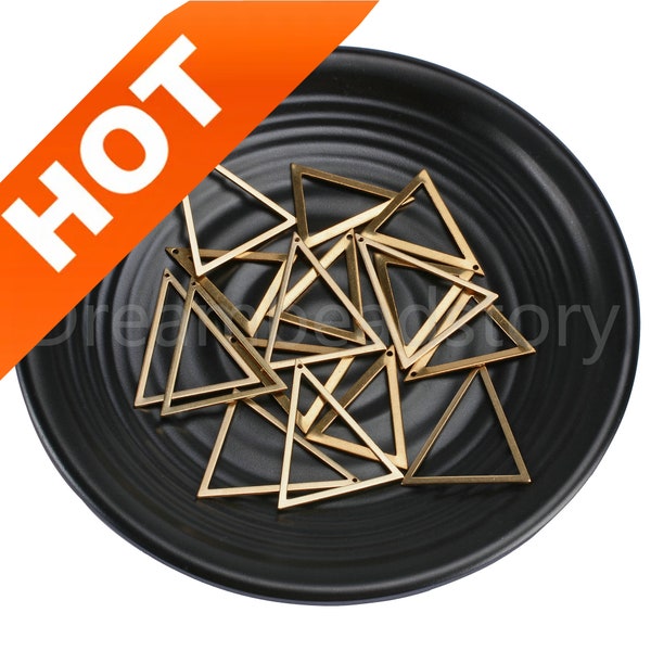 20-500 Pcs Raw Brass Thick Strong Hollow Triangle Charm Pendant Geometric Connector Finding for Jewelry Making ( 1 Hole )