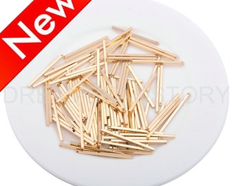 10-500 Pcs 14K Gold Plated Stick Charms for Jewelry Making Rectangle Cubic Bar Finding (20/25/30mm)