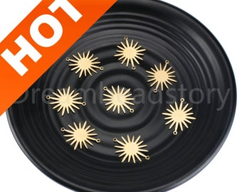 10-500 Pcs Brass Sun Charms/ Sunny Sunburst Link Connector with 2 loops/ Shining Sun Pendant for Earring Making (2 Sizes)
