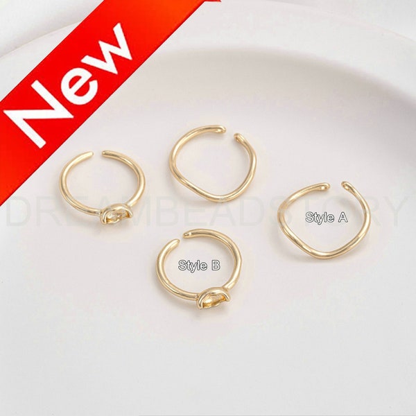 Blank Ring Setting for Gold Ring Jewelry Making, 14K Real Gold Plated Over Brass Ring Components Supplies (2 Styles)