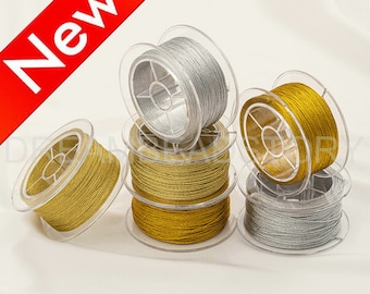 Thread for Jewelry Making, 14K Gold/18K Gold/Silver Color 26/22/20/18 Guage Cord for DIY Craft, Crochet Wrapped Material (Metallic Looking)