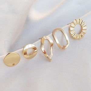 2-50 Pcs 14K Gold Plated Earring Post Finding Bulk Wholesale Supply Round/ Oval Geometric Earring Component with 925 Silver Pin