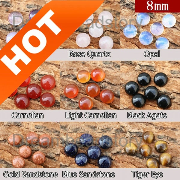 4-50 Pieces Natural Gemstone 8mm Small Round Cabochons Flat Back Half Round Stone Dome Cab Wholesale