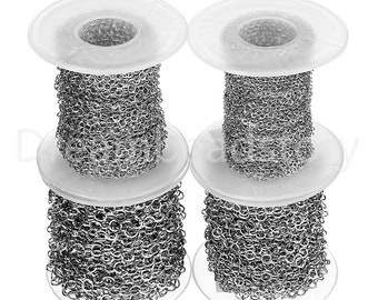 1-5 rouleaux chaîne en acier inoxydable / 2mm 3mm 4mm 5mm Rolo Link Chains / câble métallique Chaînes plates pour la fabrication de bracelets de collier (10 yards par rouleau)