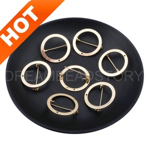 2-100 Pcs Safety Pins Brooch/ Blank Brooch Base/ 14K Real Gold Plated Brass Personality Round Pin Tray Setting (2 Sizes)