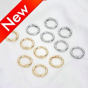 Thick & Strong Spring Ring Clasp, Secure Clasp for Craft Making, 14K Real Gold/ White Gold Plated Over Brass Circle Ring Clasp (25mm)