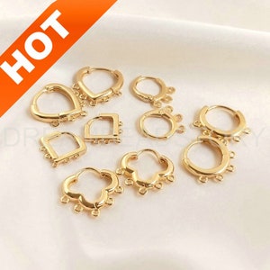 2-100 Pcs Earring Hoop Connectors 14K Real Gold Plated Multi Strand Chandelier Charms for Earring Making Circle/Heart/Flower/Rhombus(5 Loop)