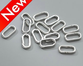 Silver Jewelry Clasp Lots Supplies - 925 Sterling Silver Oblong Carabiner Closure - Necklace Bracelet Lock Fasterner Connector Finding