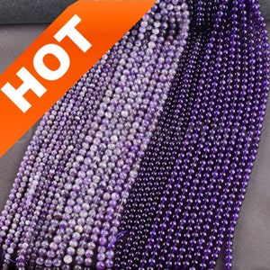 AAAA Natural Amethyst Crystal and Gemstone Beads for Jewelry Making Genuine Purple Stone Round 4mm 6mm 8mm 10mm 12mm Dog Teeth Amethyst Bead