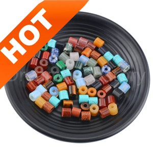 20 Pcs Large Hole Tube Gemstone Beads for Jewelry Making 9*9mm Smooth Cylinder Spacer Beads Bulk Wholesale (Hole Size 3.3mm)