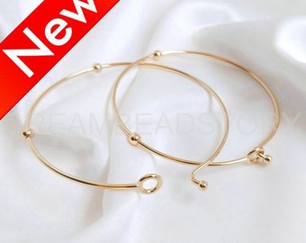 Blank Bangle Base Lots Supplies - 14K Gold Plated Over Brass Plain and Simple Wire Bangle Setting - DIY Bracelet Makimg Accessory